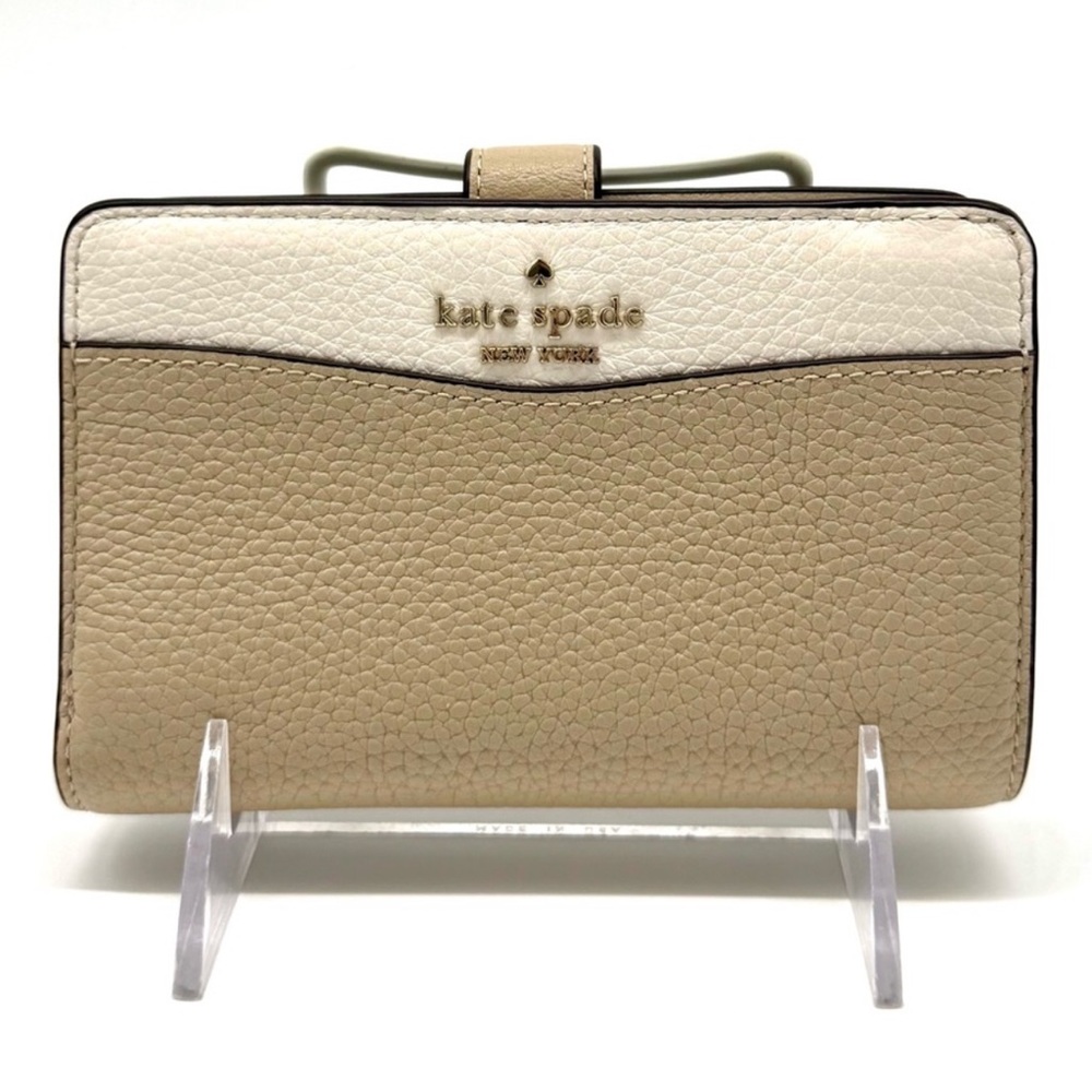 Kate Spade Leila Medium Pebbled Leather Compact Bifold Wallet Tan/Cream